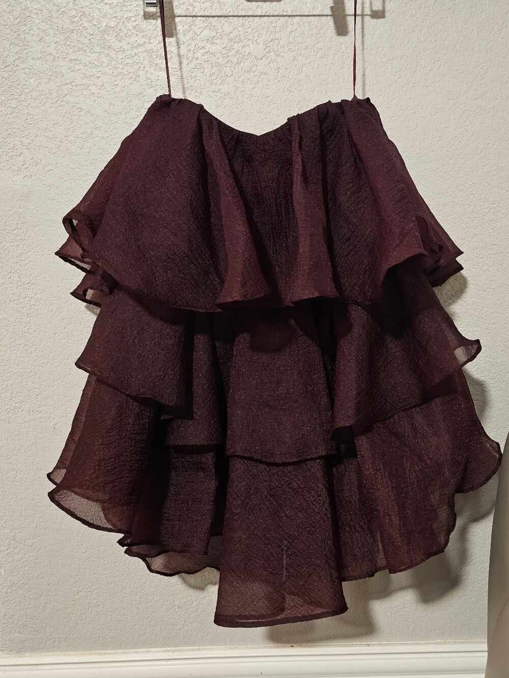 Altar'd State Strapless Layered Ruffle Mini Dress - Burgundy - Picture 2 of 5